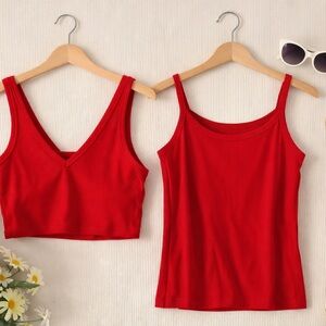 Red Ribbed Tank Top Bundle M Crop & Cami Y2K Basic Summer Set
